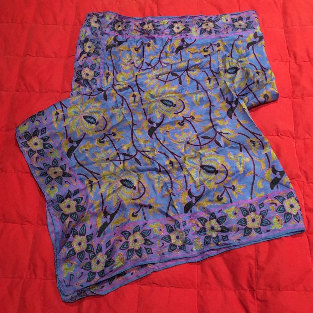 Vintage 1970's Blue Silk Scarf